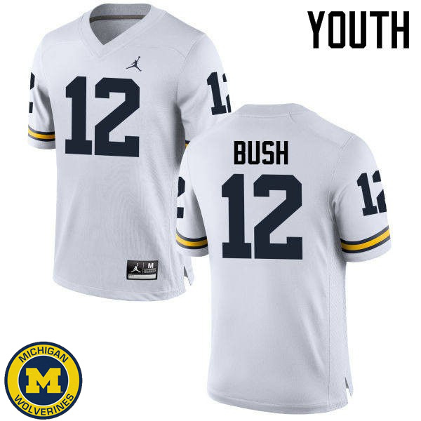 Youth Michigan Wolverines #12 Peter Bush White NCAA Football Jersey